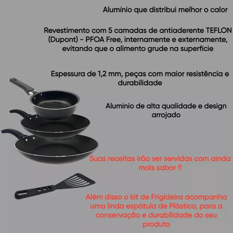 Conjunto De Frigideira 3 Peças Antiaderente Techflon