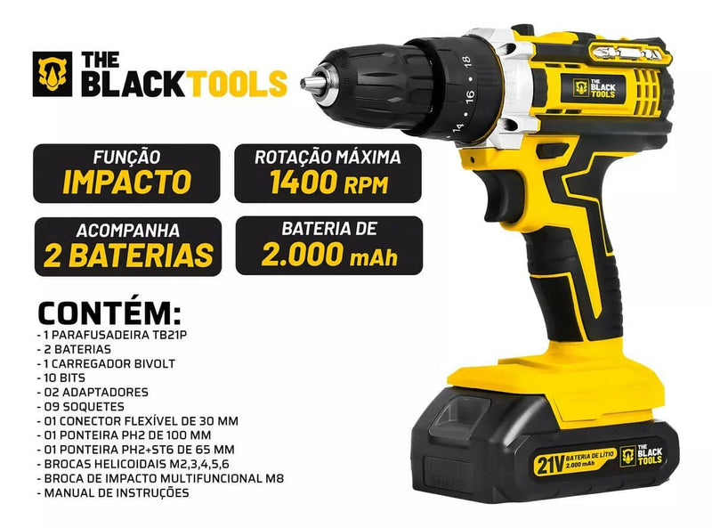 Parafusadeira Furadeira De Impacto Profissional 21V